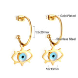 New Fashion Open Circle With Lake Blue Cat‘s-eye Earrings