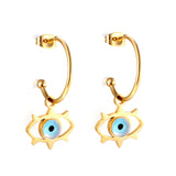 New Fashion Open Circle With Lake Blue Cat‘s-eye Earrings