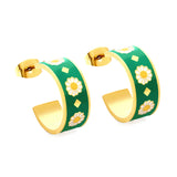 New Fashion Green With Chrysanthemum Open Earrings