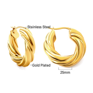 Stainless Steel 18K Gold/Steal -plated Round Twist Earrings For Women