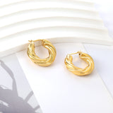 Boucles d'oreilles torsadées rondes en acier inoxydable plaqué or 18 carats/acier pour femmes