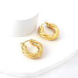 Boucles d'oreilles torsadées rondes en acier inoxydable plaqué or 18 carats/acier pour femmes