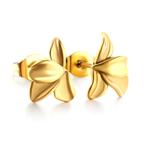 New Fashion Stainless Steel Half-side Flower Cutting Stud Earrings