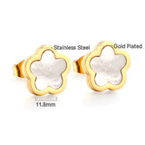 New Stainless Steel Peach Blossoms With White Shell Cutting Stud Earrings