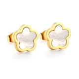 New Stainless Steel Peach Blossoms With White Shell Cutting Stud Earrings