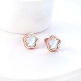 New Stainless Steel Peach Blossoms With White Shell Cutting Stud Earrings