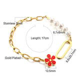 Nuevo 5 perlas blancas + flor de melocotón roja accesorios pulsera