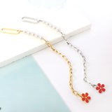 Nuevo 5 perlas blancas + flor de melocotón roja accesorios pulsera