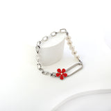 New 5 White Pearl+Red Peach Blossom Accessories Bracelet