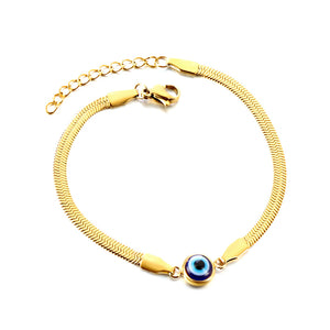 Pulsera accesoria de acero inoxidable con piedra ojo de gato azul oscuro