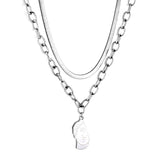 Collier à Double chaîne, accessoire de goutte d'huile blanche pour garçon, demi-côté