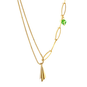 New Green Diamond+Paper Tube Shape Accessories+Single Side Double Chain Necklace