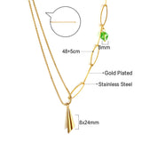 New Green Diamond+Paper Tube Shape Accessories+Single Side Double Chain Necklace