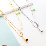 New Green Diamond+Paper Tube Shape Accessories+Single Side Double Chain Necklace