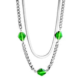 Collier Double Chaîne Accessoire 3 Losanges Diamants Verts