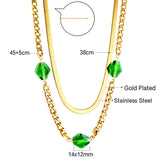 Collier Double Chaîne Accessoire 3 Losanges Diamants Verts