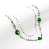 Collier Double Chaîne Accessoire 3 Losanges Diamants Verts