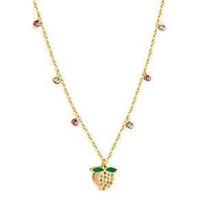 New 3 Rose Diamonds + 3 White Diamonds + Peach With Mixed Color Diamond Necklace