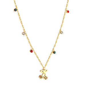 New Fashion 6 Mixed Color Round Diamonds+Cherry Mixed Color Drip Oil Accessory Necklace