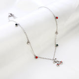 New Fashion 6 Mixed Color Round Diamonds+Cherry Mixed Color Drip Oil Accessory Necklace