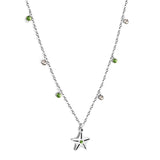 Nouveau Collier 3 diamants verts + 3 diamants blancs + étoile avec diamant vert