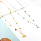 New 3 Green Diamonds + 3 White Diamonds + Star With Green Diamond Necklace