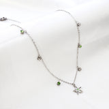 New 3 Green Diamonds + 3 White Diamonds + Star With Green Diamond Necklace