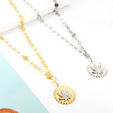 Stainless Steel Round Accessory With White Mud Drill Leaf Necklace