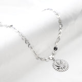 Stainless Steel Round Accessory With White Mud Drill Leaf Necklace