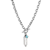 Rhombus Accessory With White Diamond+Square Lake Blue Diamond Necklace