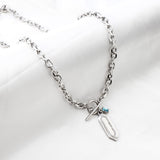 Rhombus Accessory With White Diamond+Square Lake Blue Diamond Necklace