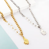 Stainless Steel 6 White Pearls+Hand Belt Loving Accessories Necklace