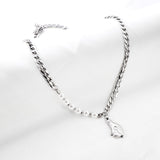 Stainless Steel 6 White Pearls+Hand Belt Loving Accessories Necklace