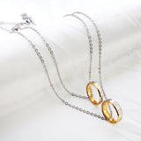 Stainless Steel Pair Ring Pendant Double necklace