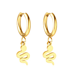 Stainless Steel Circle With Snake -shaped Earrings For Women