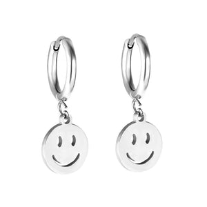 New 1.6x11mm Circle With Smiley Face Earrings