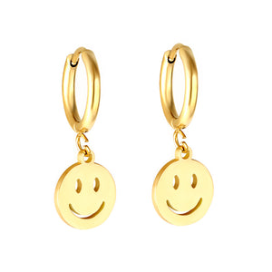 Pendientes circulares con cara sonriente de 1,6 x 11 mm