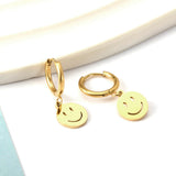 Pendientes circulares con cara sonriente de 1,6 x 11 mm