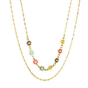 8 Mixed Color Small Zou Chrysanthemums + Chain Double Chain Necklace