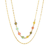 8 petits chrysanthèmes Zou de couleurs mélangées + collier à chaîne double