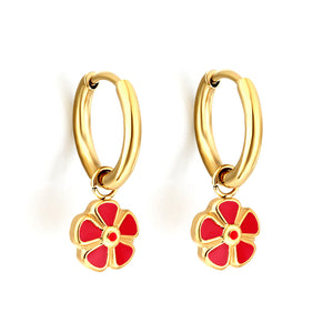 Nouveau Cercle 1.6x11mm avec boucles d'oreilles en fleur de pêche rouge