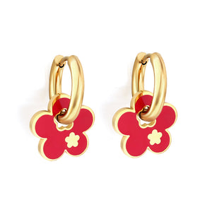 Nuevos pendientes circulares de 2,5x15 mm con flor de ciruelo rojo