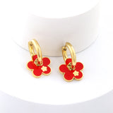 New 2.5x15mm Circle With Red Plum Blossom Earrings