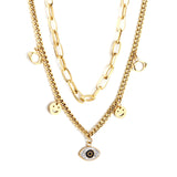 2 Smiley Faces + 2 Hollow Eyes + 1 Eye With Mixed Color Diamond Accessories Double Chain Necklace