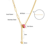 New Rose Red Zircon Hollow Out Round Accessories + 1 Steel Ball Necklace