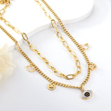 2 Smiley Faces + 2 Hollow Eyes + 1 Eye With Mixed Color Diamond Accessories Double Chain Necklace