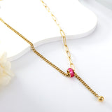 New Rose Red Zircon Hollow Out Round Accessories + 1 Steel Ball Necklace