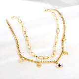 2 Smiley Faces + 2 Hollow Eyes + 1 Eye With Mixed Color Diamond Accessories Double Chain Necklace