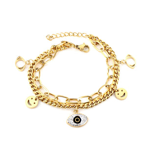 New Fashion 2 Smiley Faces + 2 Hollow Eyes + 1 Eye With Mixed Color Diamond Accessories Bracelet