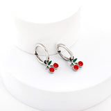 New 1.6x11mm Circle With Red Cherry Earrings